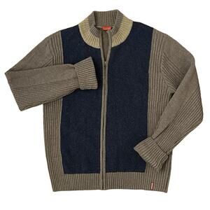 Report Collection Mens Lambswool Cardigan M Full Zip Colorblock Office Work Tan